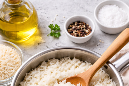 riz basmati cuit dans une casserole avec grains bien séparés