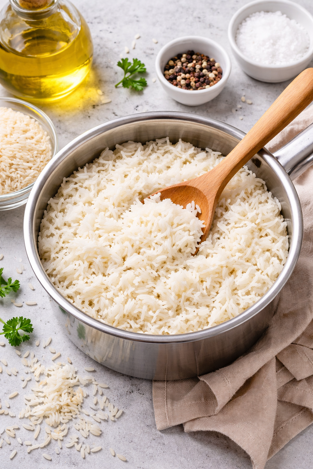 riz basmati cuit dans une casserole avec grains bien séparés