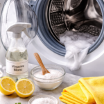 machine à laver ouverte avec produits de nettoyage pour enlever les mauvaises odeurs